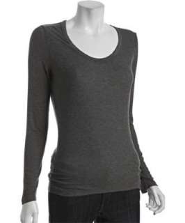 Majestic charcoal rib knit long sleeve scoop neck t shirt   up 
