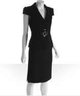 Tahari ASL black crepe belted three button skirt suit style# 317964201