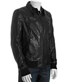 black lambskin zip front bomber jacket  