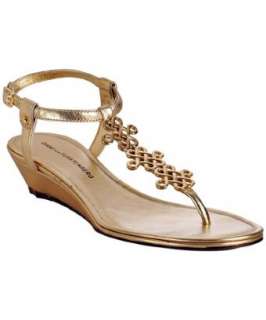 Diane Von Furstenberg gold metallic leather Monte wedge sandals 