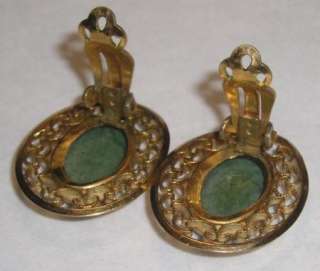 Vinard Oval Jade & Gold Filled Earrings (Clip)  