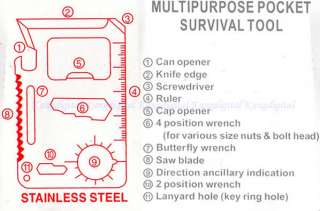 Multipurpose Pocket Survival Tool Stainless Steel x 1 Leather Case x 