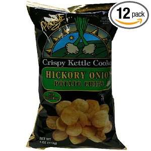Plockys Kettle Potato Chips, Hickory Onion, 4 Ounce Bags (Pack of 12 
