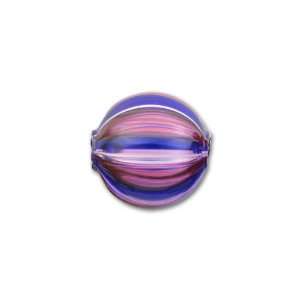  Venetian Blown Glass Round Bead   Cobalt and Ruby Stripes 