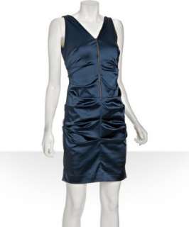 Nicole Miller navy stretch sateen zip front dress   