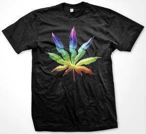 Psychedelic Rainbow Marijuana Leaf Womens Ladies T Shirt Weed Pot 