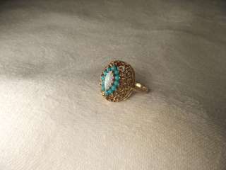 Estate 14K Pink Rose Gold Filigree Opal Turquoise Ring  