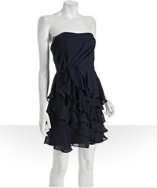 style #312337901 navy silk cascade ruffle draped strapless dress