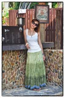 Bnew Gorgeous Green Womens Boho Gypsy Summer Beach Hippie Long Skirt 
