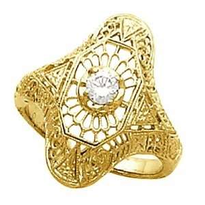  18K Yellow Gold Filigree Diamond Solitaire Ring Jewelry