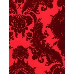  Victorian Flocked Velvet Wallpaper   Burgundy Flock on Red 