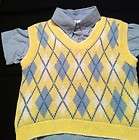 NWT Boys Argyle Yellow Blue Shirt Sweater Vest 12 18 mo Button Up 