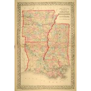   Map Arkansas Mississippi Louisiana State Antique   Original Print Map