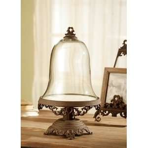  French Scroll Domed Glass Cloche with Metal Stand Kitchen 