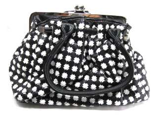 TIMELESS CHIC BLACK/WHITE WOVEN WEAVE KISS CLASP FRAMED LEATHERETTE 