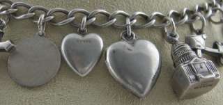 Vintage Sterling Silver Charm Bracelet 1940s Era HEARTS MOVERS  