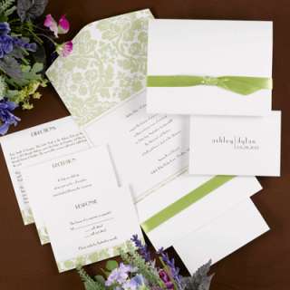   Simplicity Lime Green Floral Pocket Wrap Shimmery Wedding Invitation