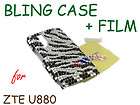 Zebra Black Stripe Bling Crystal Cover Case+Film for ZTE V880 U880 