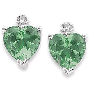   Silver Cubic Zirconia CZ May Birthstone Heart Earrings Jewelry