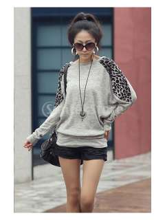 Fashion Womens Leopard Print Cotton Blends Casual Long Sleeve T shirt 