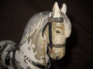   Antique Primitive Painted Wooden Horse 9X9 Shabby Folk Art Figure