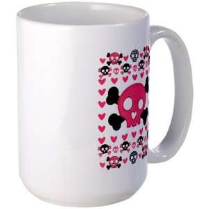  Large Mug Coffee Drink Cup Pink Hearts and Skulls 