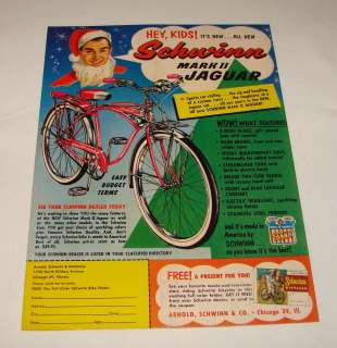 1956 Schwinn MARK II JAGUAR Christmas bicycle ad  