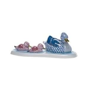  Herend Duck And Ducklings Blue & Raspberry Fishnet
