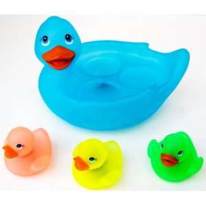   Flashing Light Up Duck Family Vinyl Bath Toy Set   Blue Toys & Games