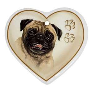  PUG Dog Heart Shaped Porcelain Ornaments or Wall Decor 