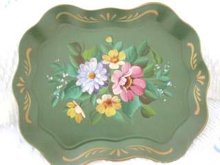 Cottage Interior Vintage Green Metal Tole Tray  Paris Chic Country 