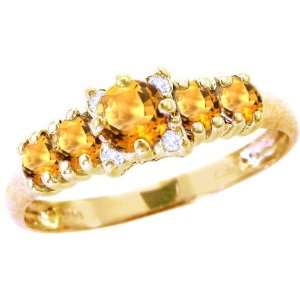   Gold Five Stone Gem and Diamond Ring Citrine, size6 diViene Jewelry