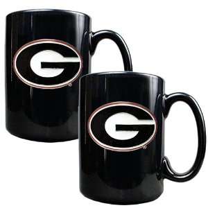  Georgia Bulldogs 2pc Black Ceramic Mug Set Kitchen 