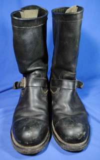 Vtg Industrial Buckle Black Leather Engineer Boots 11  