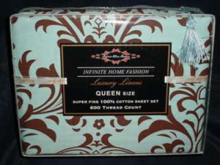 100% Cotton 600 Thread Luxury Print Queen Sheet Set 003  