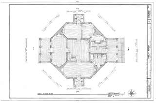   unique octagon brick country house plan by Thomas Jefferson  