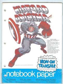 CAPTAIN AMERICA IRON ON TRANSFER & NOTEBOOK PAPER MEAD  