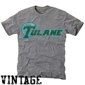  Tulane Green Wave Ash Distressed Logo Vintage Tri Blend T shirt 