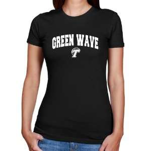 Tulane Green Wave Ladies Black Logo Arch Slim Fit T shirt 