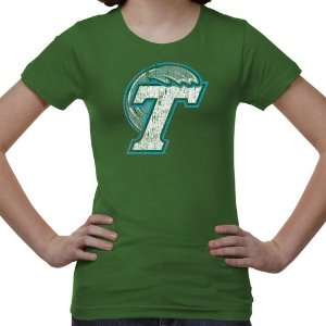 Tulane Green Wave Youth Distressed Primary T Shirt   Green    