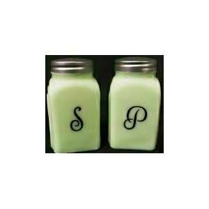  Jadeite Green Milk Glass S   P Letters Salt & Pepper 