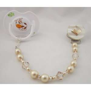  Baby Beige Bling Pacifier Clip Baby