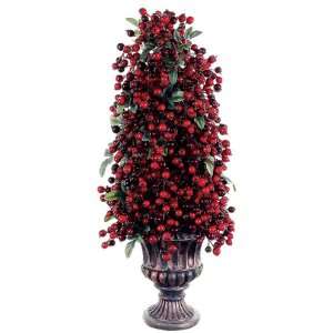   Burgundy Berry Cone Shaped Christmas Topiary in Urn