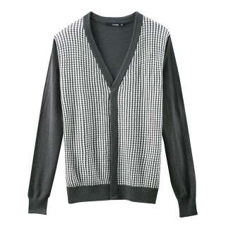 Vancl Mens Sweaters Mens Hundstooth Pattern Wool Blended Cardigan 3 