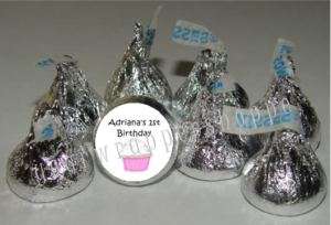108 CUPCAKE BIRTHDAY Candy Wrappers Kiss Labels Favors  