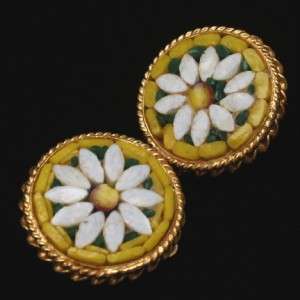 Daisy Earrings Mosaic Micromosaic Vintage Flower  