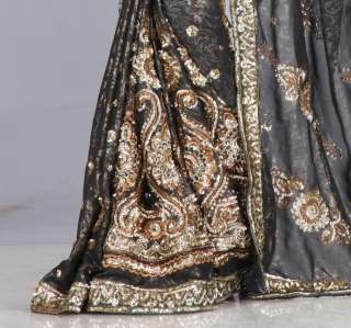 Black Partywear Heavy Sequin Embroidery Sari Saree Wrap  