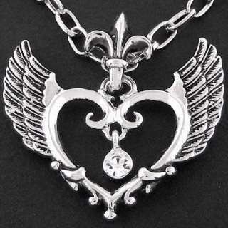 N116A Elegant Angel Heart Carved Wing Chain Necklace New  