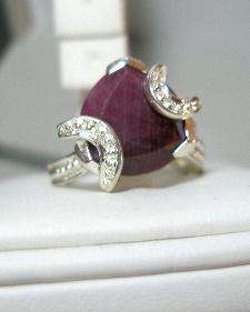 Natural Raw Ruby Diamond Sterling Silver Ring  