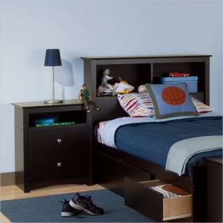 Prepac Sonoma Black Twin Wood Bookcase Bedroom Set  